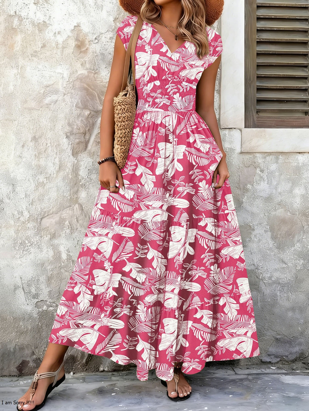 Bohemian Été Arrivée Mode Élégant Vintage Imprimer V-Neck manches courtes Maxi Robe