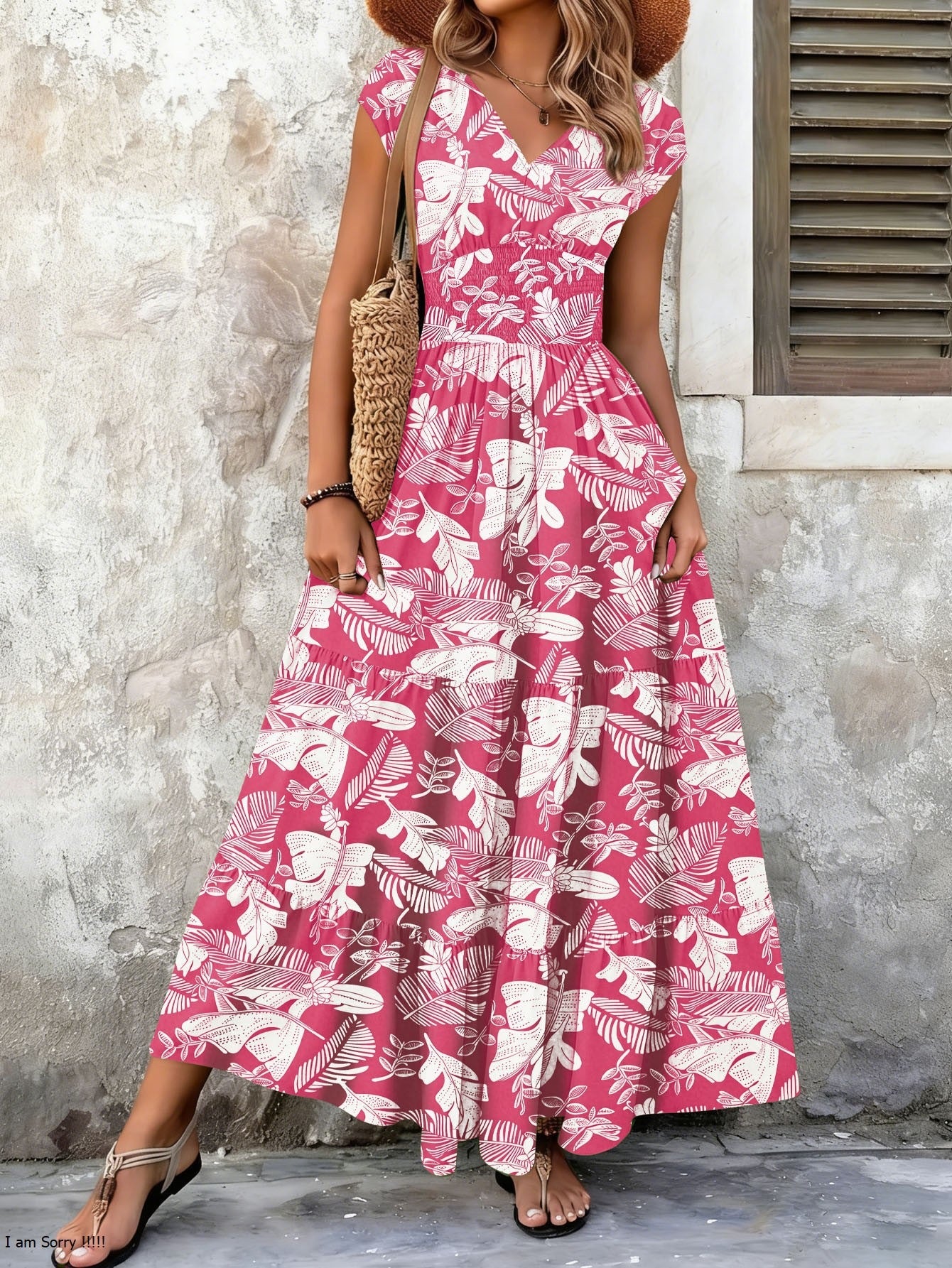 Bohemian Été Arrivée Mode Élégant Vintage Imprimer V-Neck manches courtes Maxi Robe