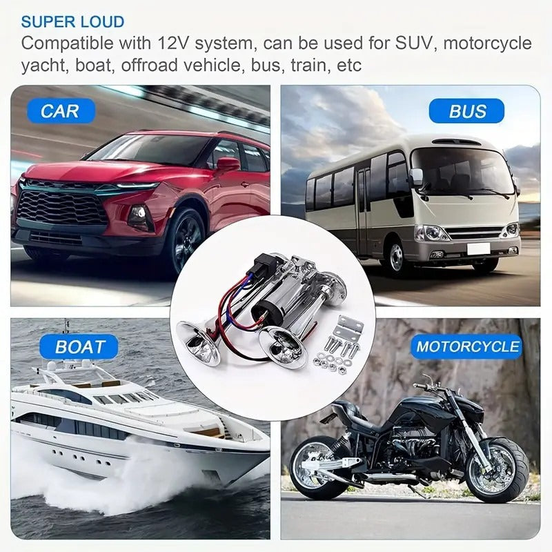 600DB Super Loud Car Truck Boat Dual Trumpet Train 12V Air Horn Compressor Kit