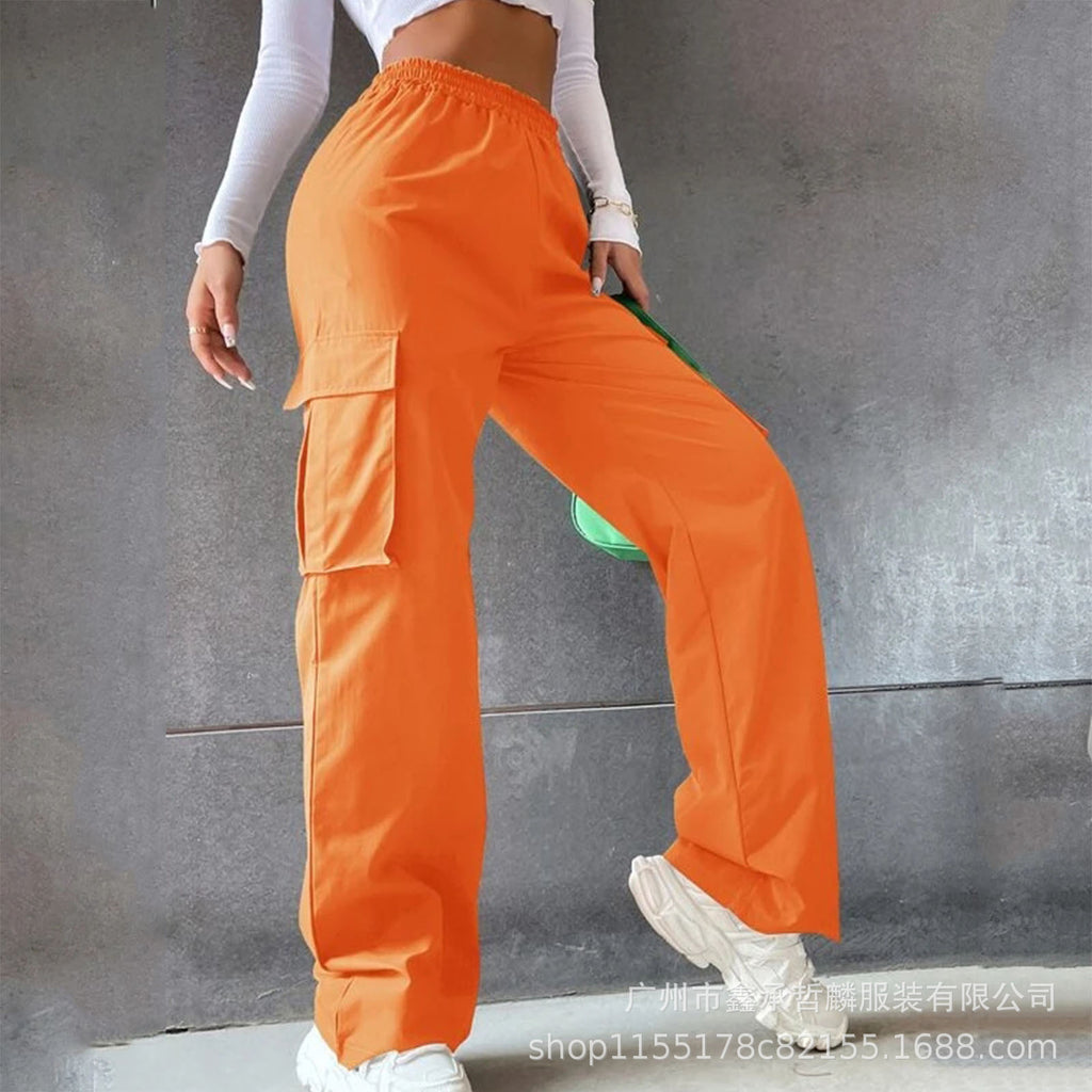 Haute taille large jambe droite jambe libre extérieur Casual Multi Pocket vêtements de travail pantalons