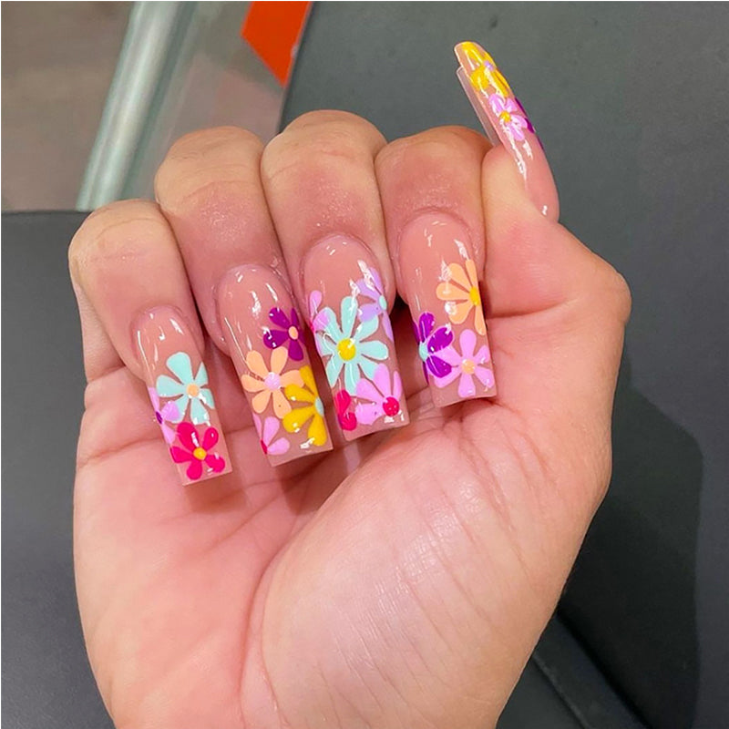 24 PCS Long Flowers Plat Art des ongles