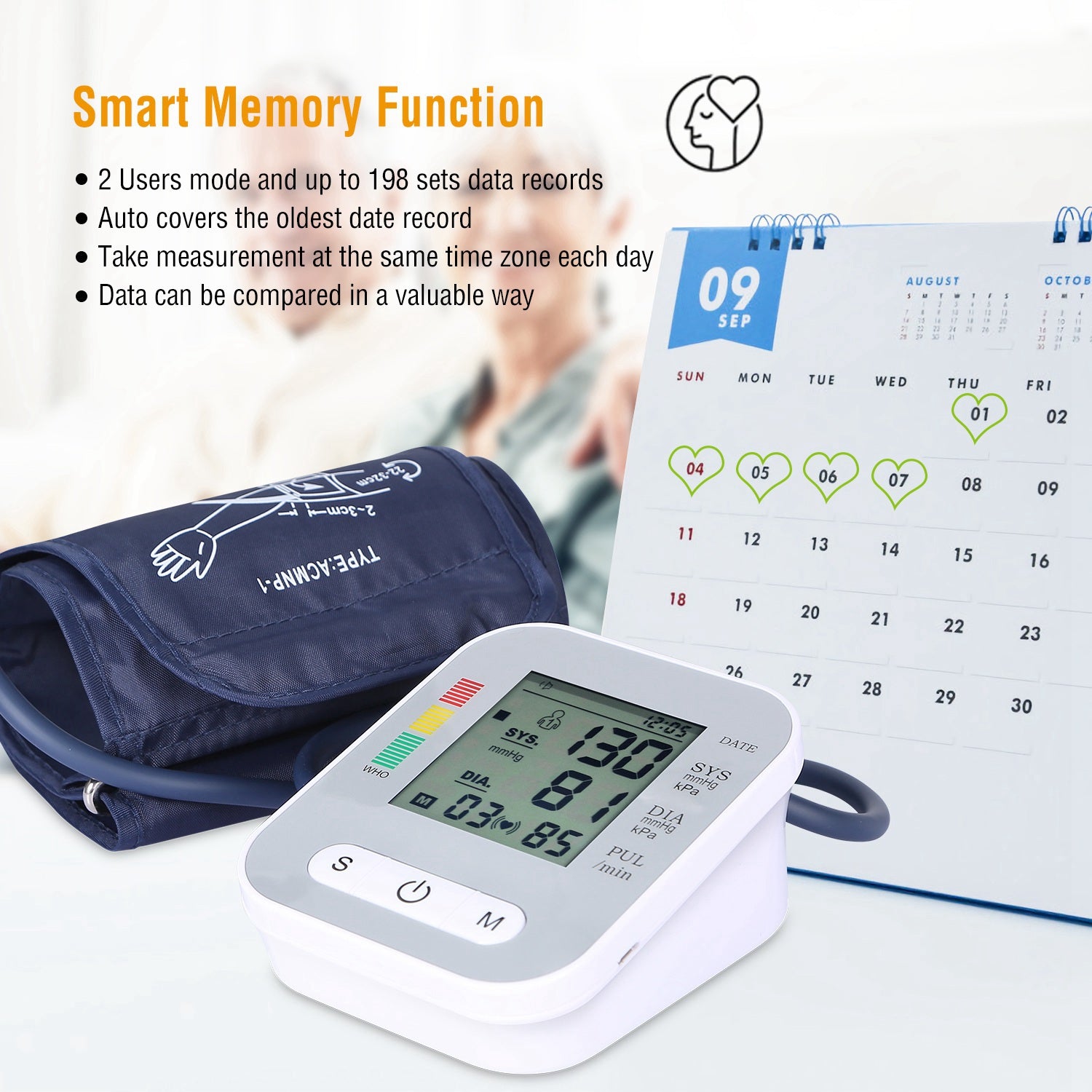 1Pc Digital Arm Blood Pressure Monitor LCD Digital Heart Beat BP Test de santé avec Vo