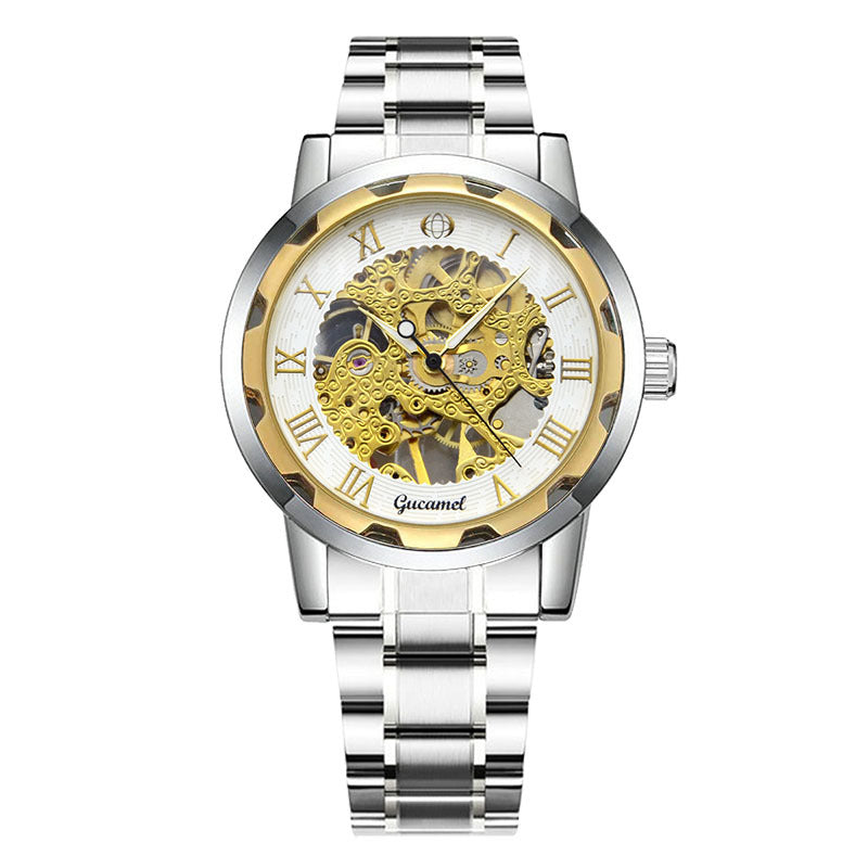 Bracelet en acier Hollow Gold Montre mécanique manuelle