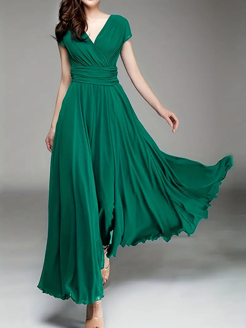 Robe à manches courtes en col V à manches courtes pour femmes