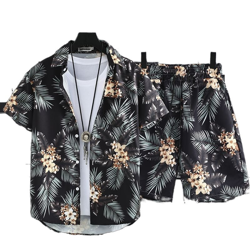 Pantalon de plage de style hawaïen pour hommes enroulé à sec rapide Manche courte imprimé chemise