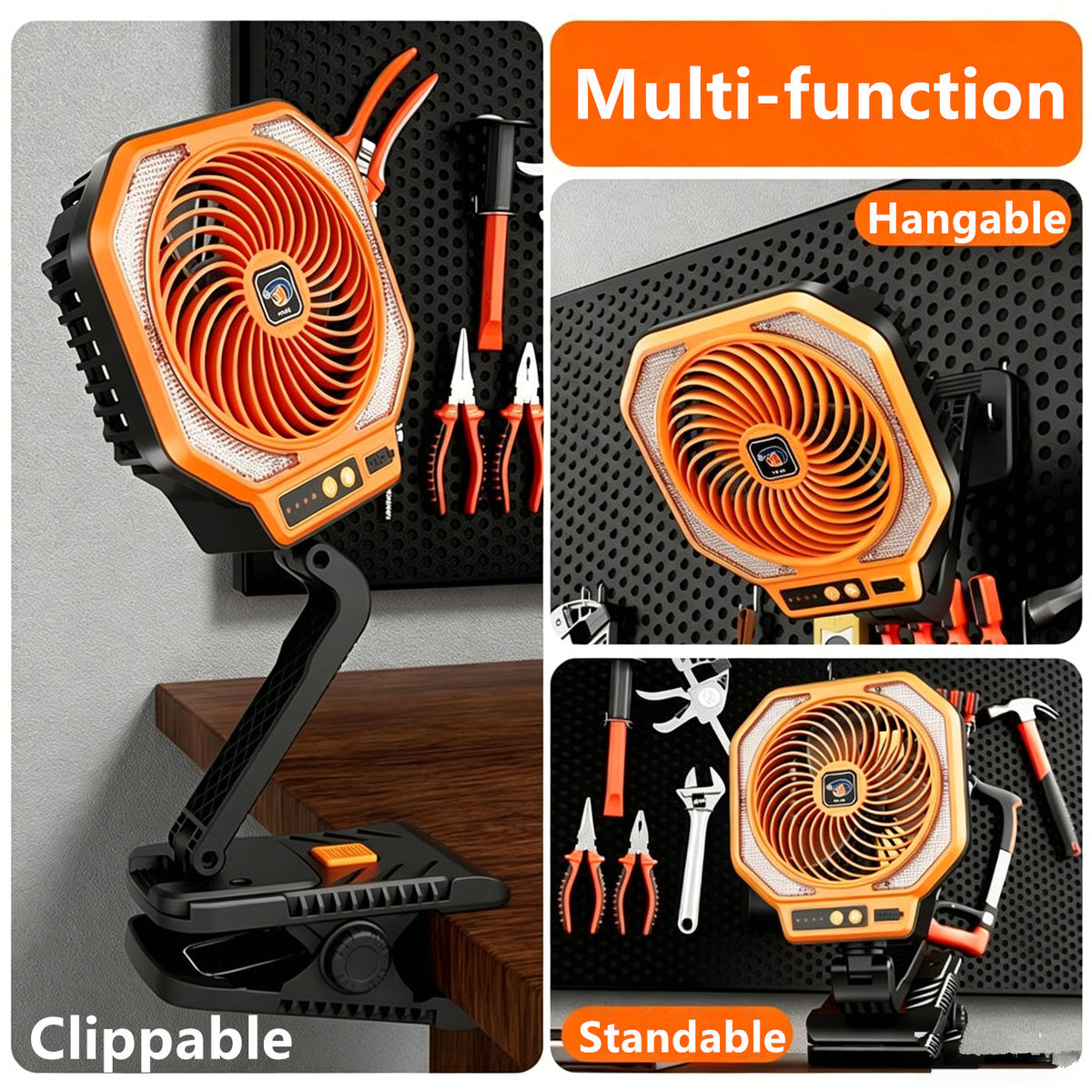 Ventilateur de refroidissement rechargeable portable Eventail de camping pliable avec éclairage LED 3 modes