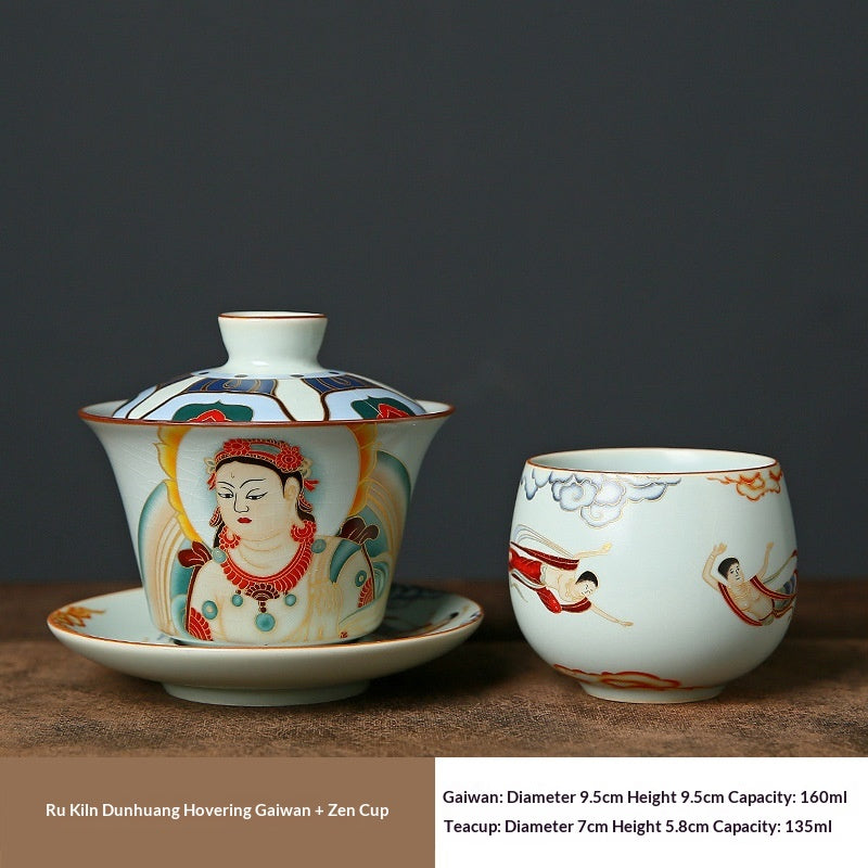 Ruyuan Dunhuang Hovering Lid Ceramic Bol à trois pièces à thé
