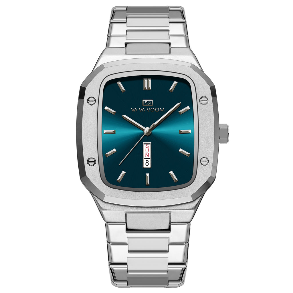 Business Rectangulaire Creative Dual-Date Steel-Strap Mens Watch