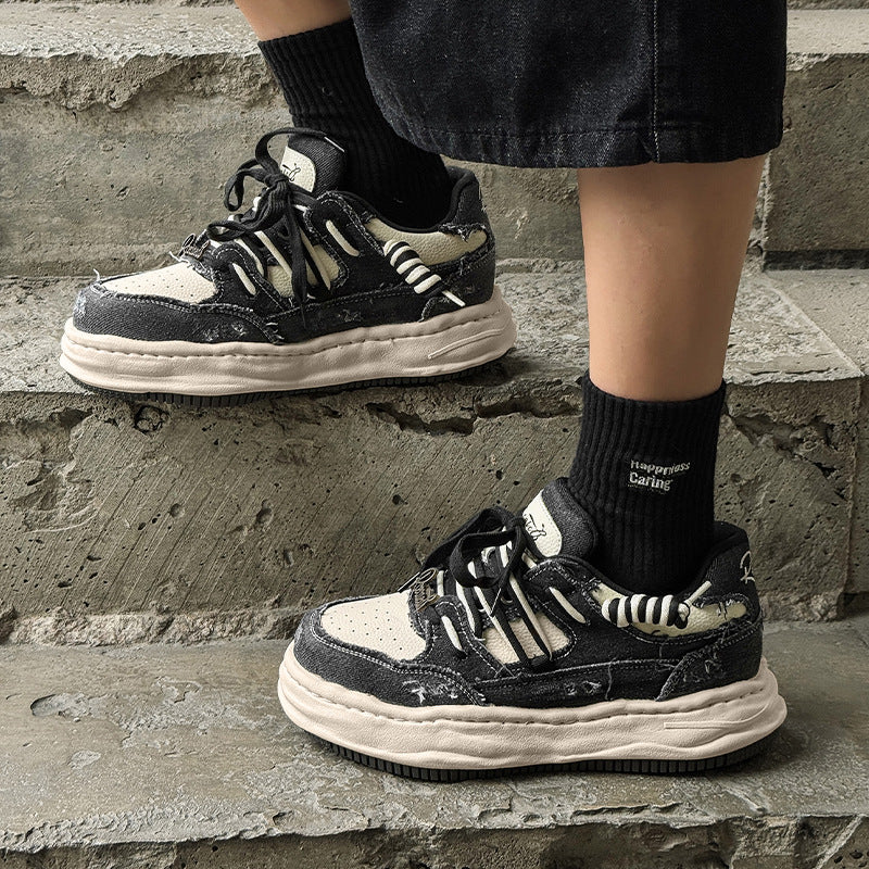 Lavé et dissolvé bas épais 7CM Hauteur invisible Augmenter Semelle Chaussures Hommes Sport