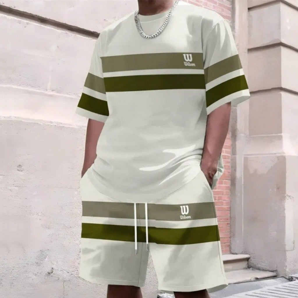 Gradient Lettre 3D numérique impression T-shirt et shorts ensemble hommes tendance motif deux pièces Outf