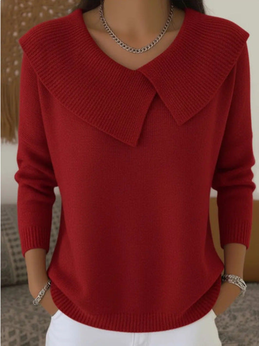 Mode Coréen Rétro Tempérament ludique Slim Lapel Sweater tricoté Lazy Tempérament