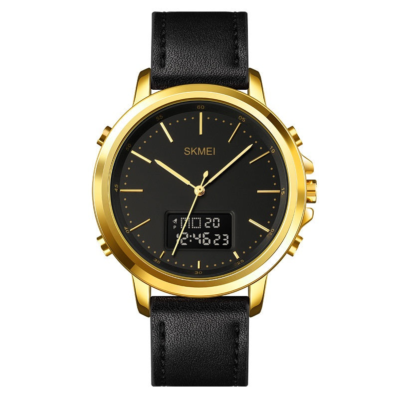 Casual Spiral Sports couronne en cuir alliage rond épingle pointeur mâle montre électronique