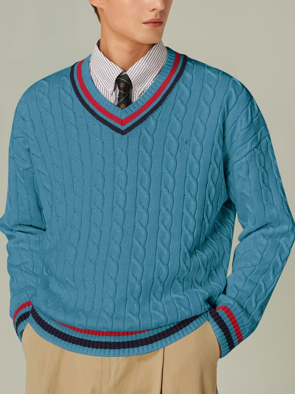 Bloc de couleur Col V Col à manches longues Chandail casual élégant Automnehiver