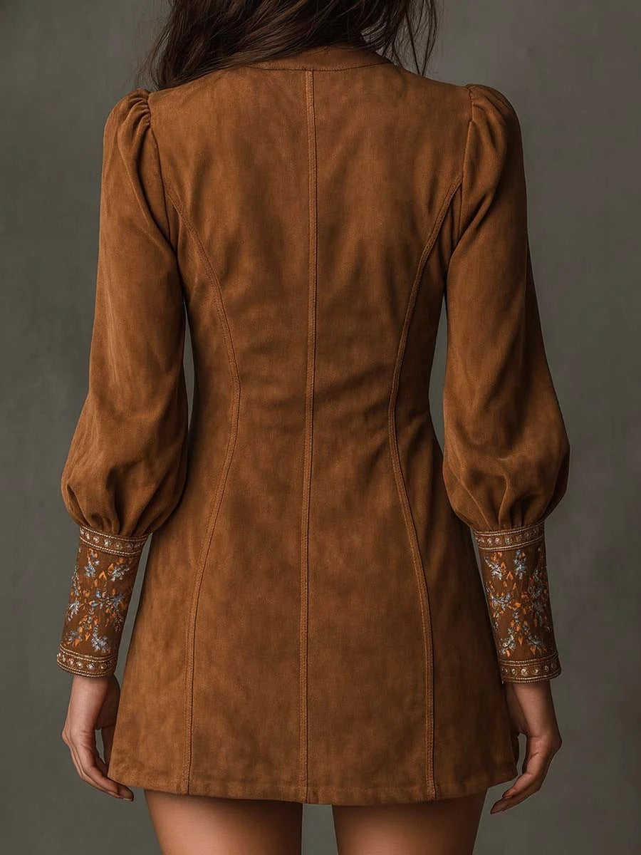 Printemps Été Européen et Américaines Manche Long V Col Robe Sexy Brodée Dres