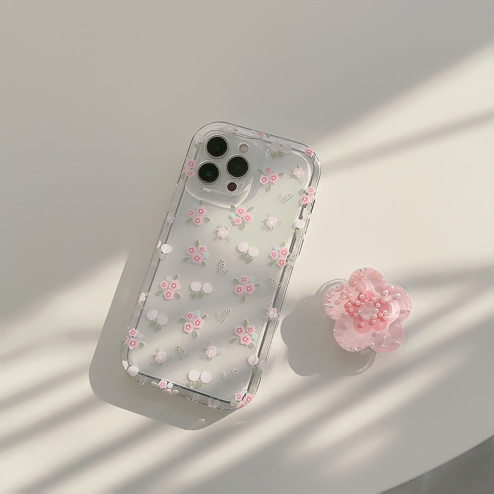 Étui de téléphone à support de sable à fleurs concassées transparent