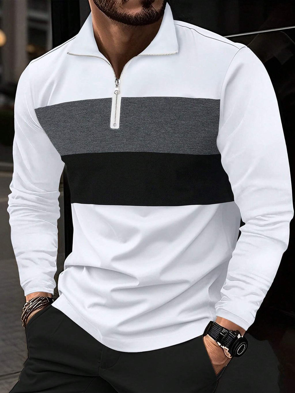 Spring and autumn retro style men's fashion zip-up pullover