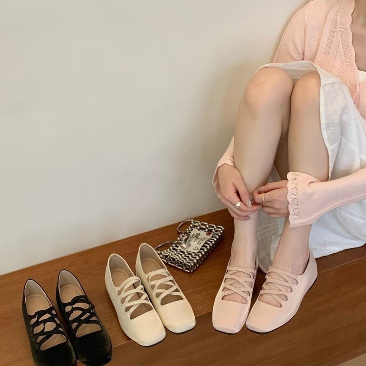 Souple Soled simple chaussure pour femmes article avec jupe Automne Coréen Version Ballet Style Bean F