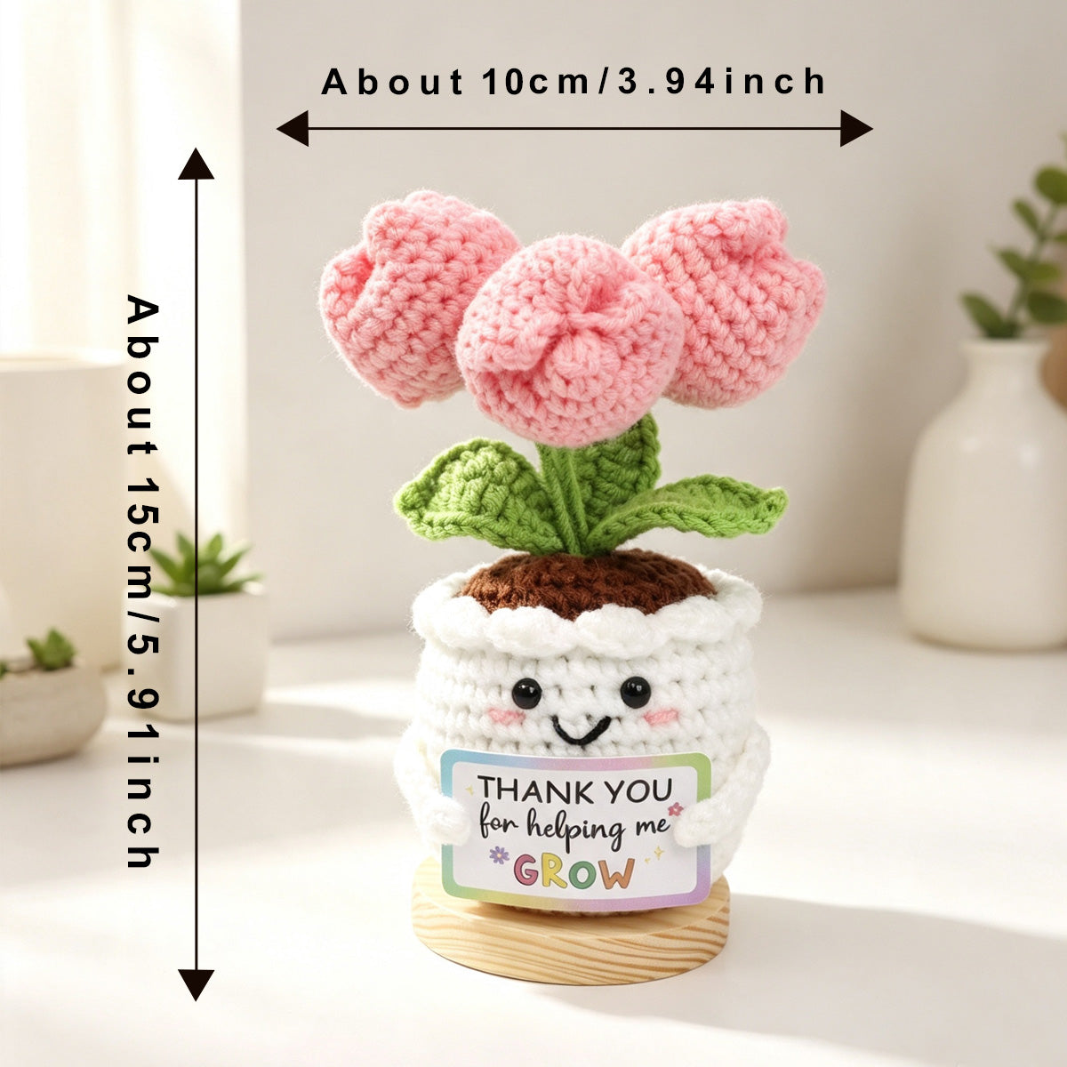 Crochet fait main Tulip Pot ornement avec blanc au crochet conteneur doux fil éternelle C