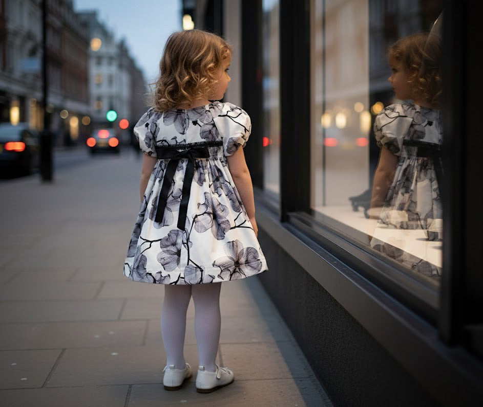 Filles Floral Robe de Smock Puff Manche A-Line Princesse Robe de fête Tout-petit 1-9Y