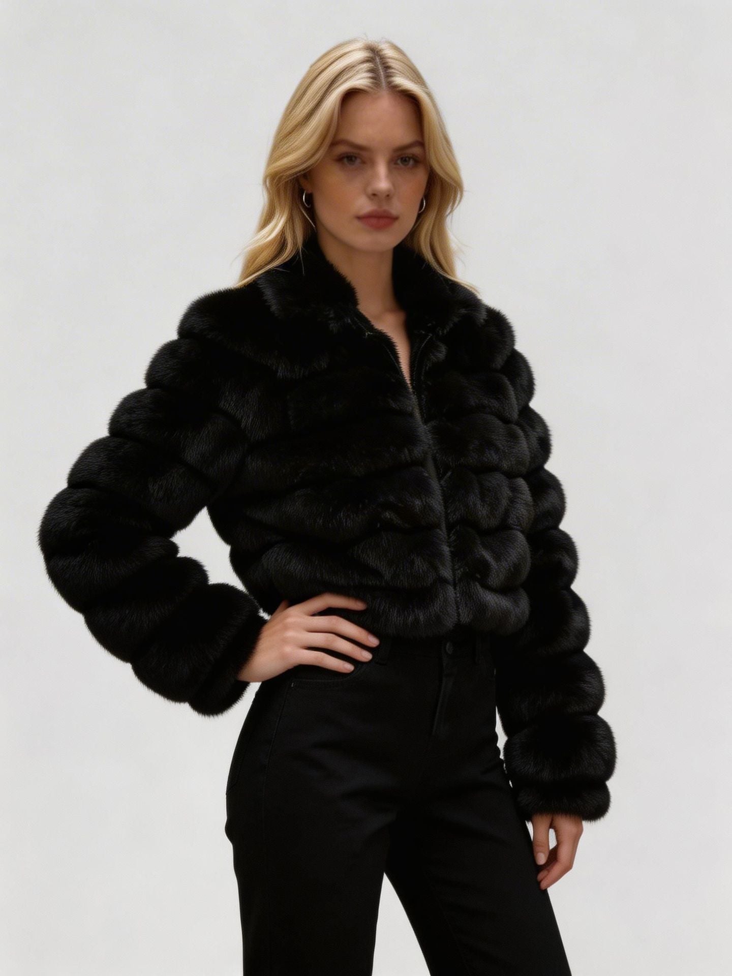 Style européen et américain Short Eco Friendly Fur Coatfashionable chaud avec cuir Lacine
