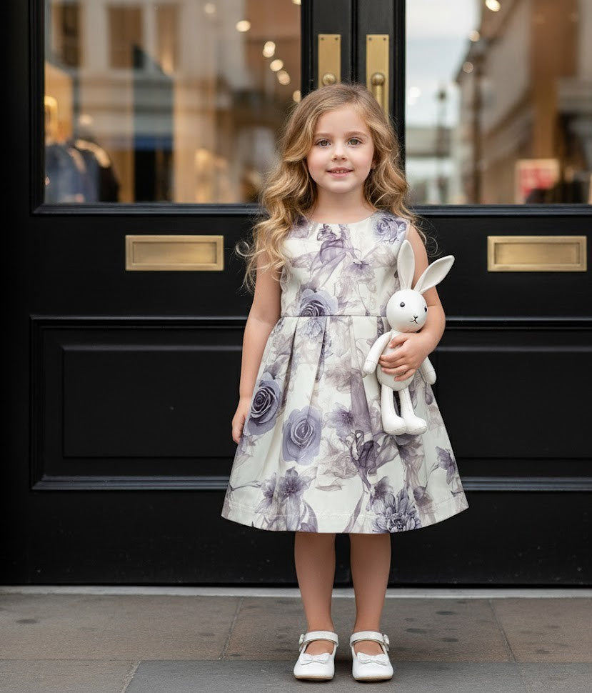 Filles Smoke Grey Summer Dree Floral Robe de cocktail avec Élégante Bow 1-9Y