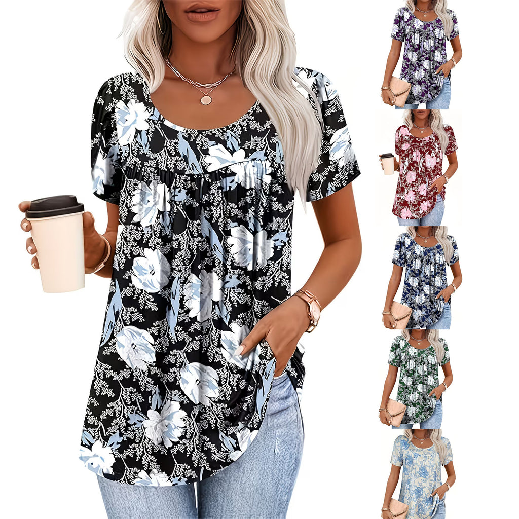 Élégante Blouse Florale à manches courtes pour femmes