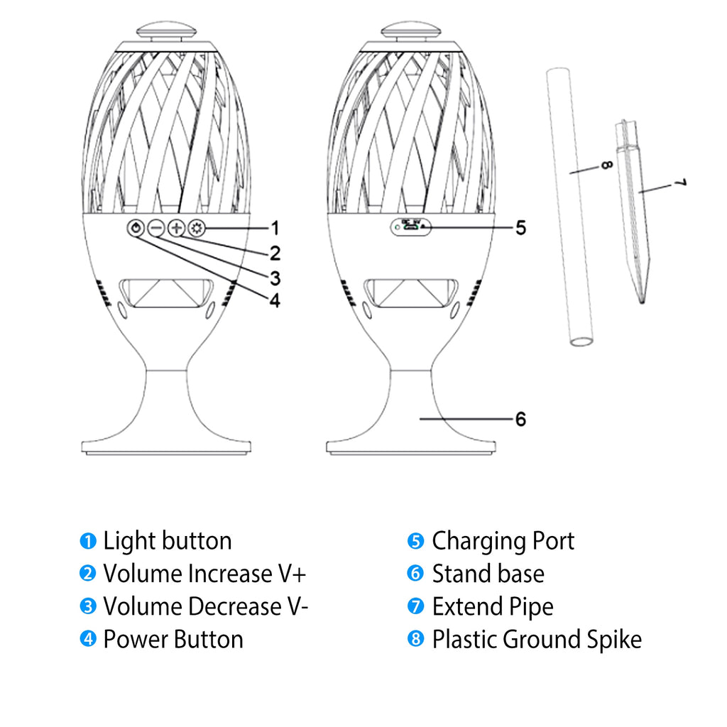 1Pc LED haut-parleurs de flamme Torche sans fil Haut-parleur étanche Stereo Bass Speaker Outdoor Light