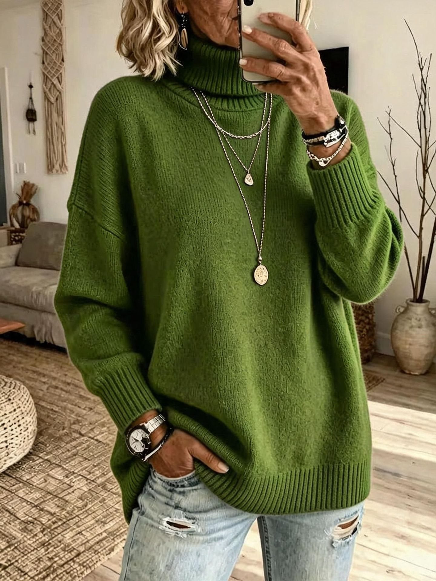 Chandail en col roulé à manches longues pour femmes