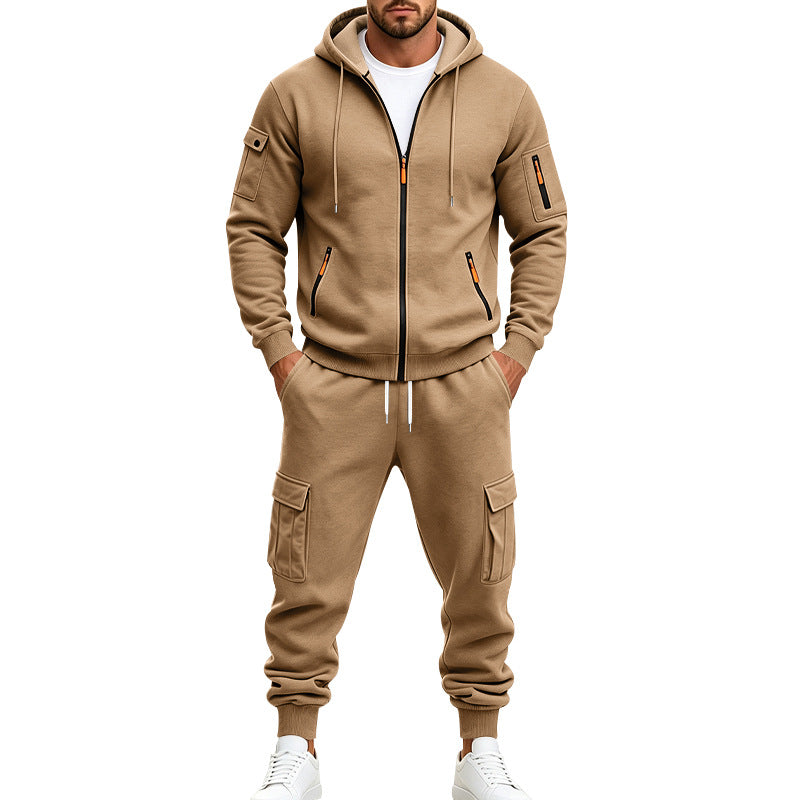 Ensemble à capuche et pantalons décontractés doublés de polaires pour hommes