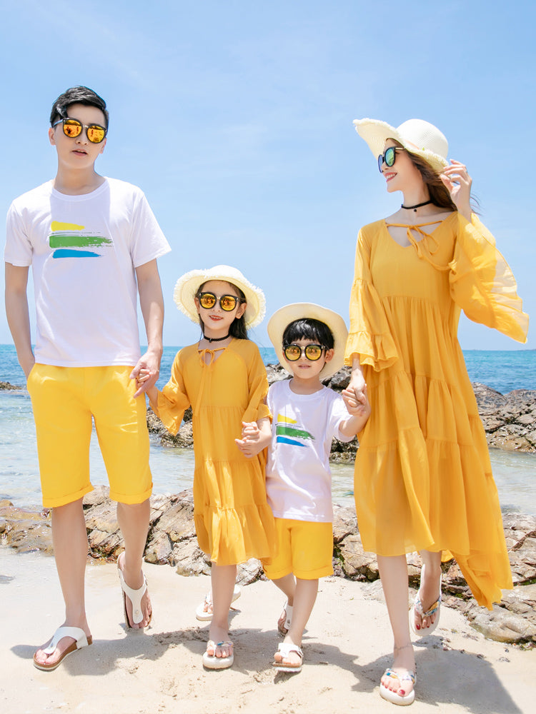 Parent-enfant Culottes été une famille de trois quatre vacances au bord de la mer Photo Loose Beach Dre