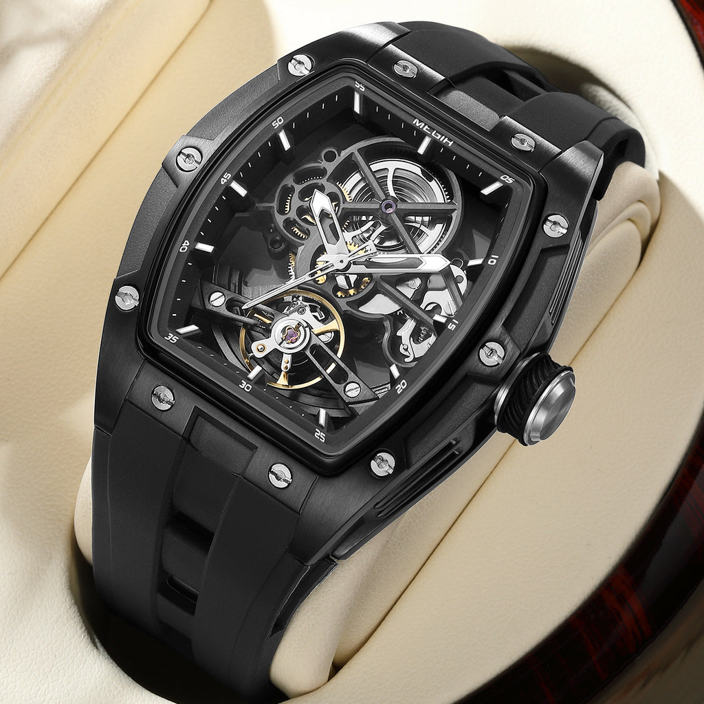 Homme en acier inoxydable Shell automatique Hollow Montre mécanique