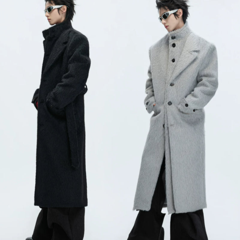 Manteau en laine à poils courts en deux parties Long Alpaca-blend Trench Coat