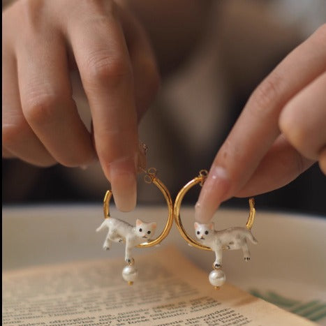Mignon Kitten Circle Boucles d'oreilles Vintage
