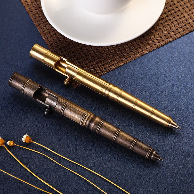 Stylo tactique en métal de type bolt en cuivre pur rétro