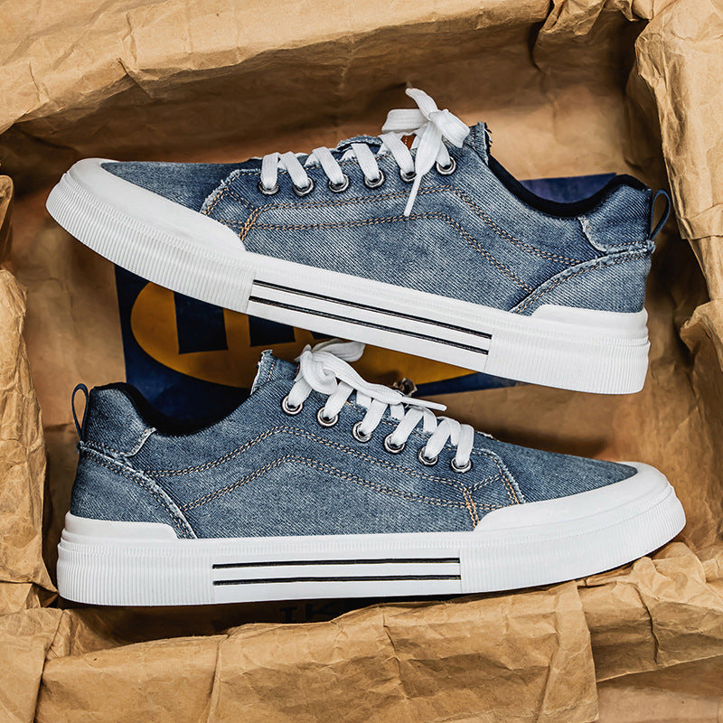 Homme style coréen Fashion Plus Taille Low-top Denim Casual Sneakers entièrement appariés