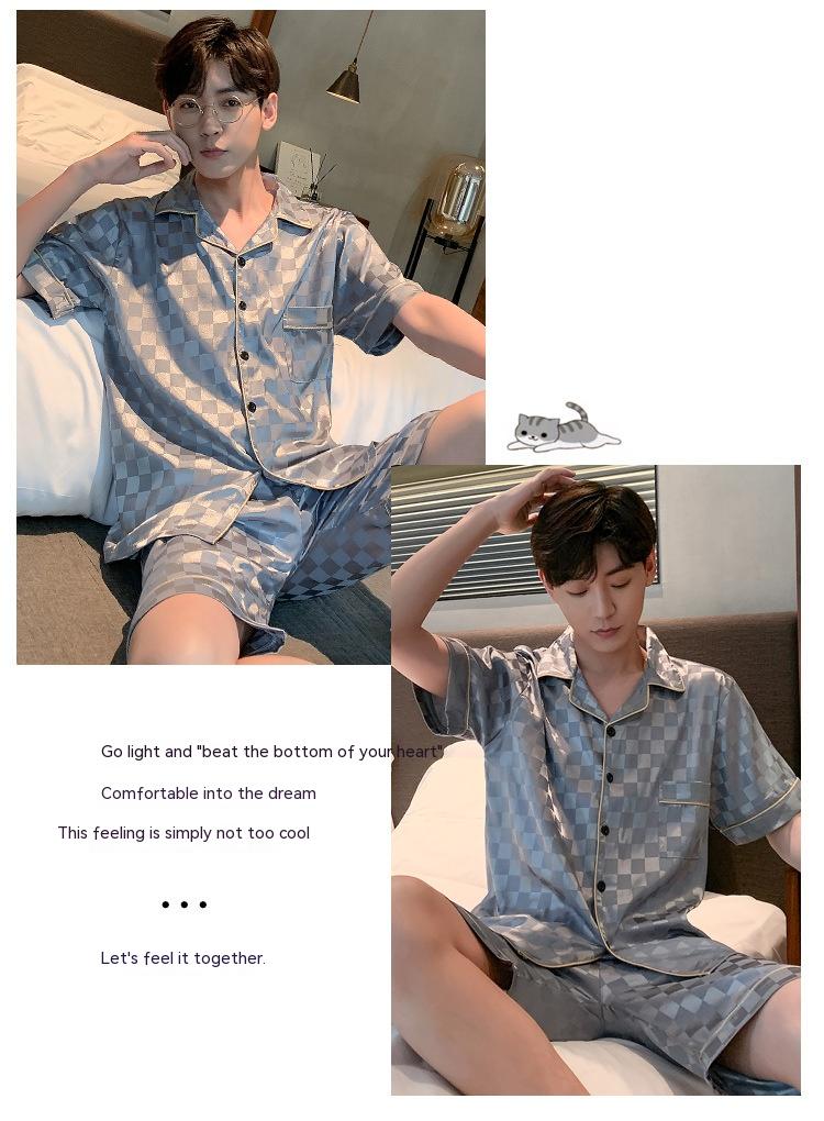 Pyjama pour homme Ice Ice Silk Thin Short Sleeve Plus Taille Loose Real Silk Jacquard Youth H