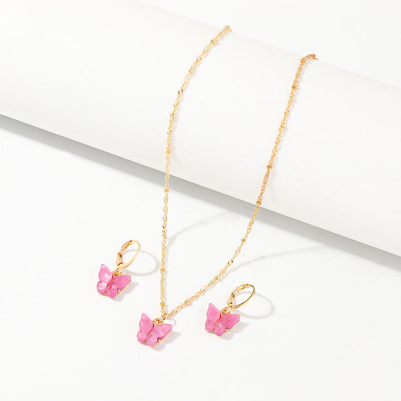 La mode créative résine papillon collier et boucle d'oreille ensemble