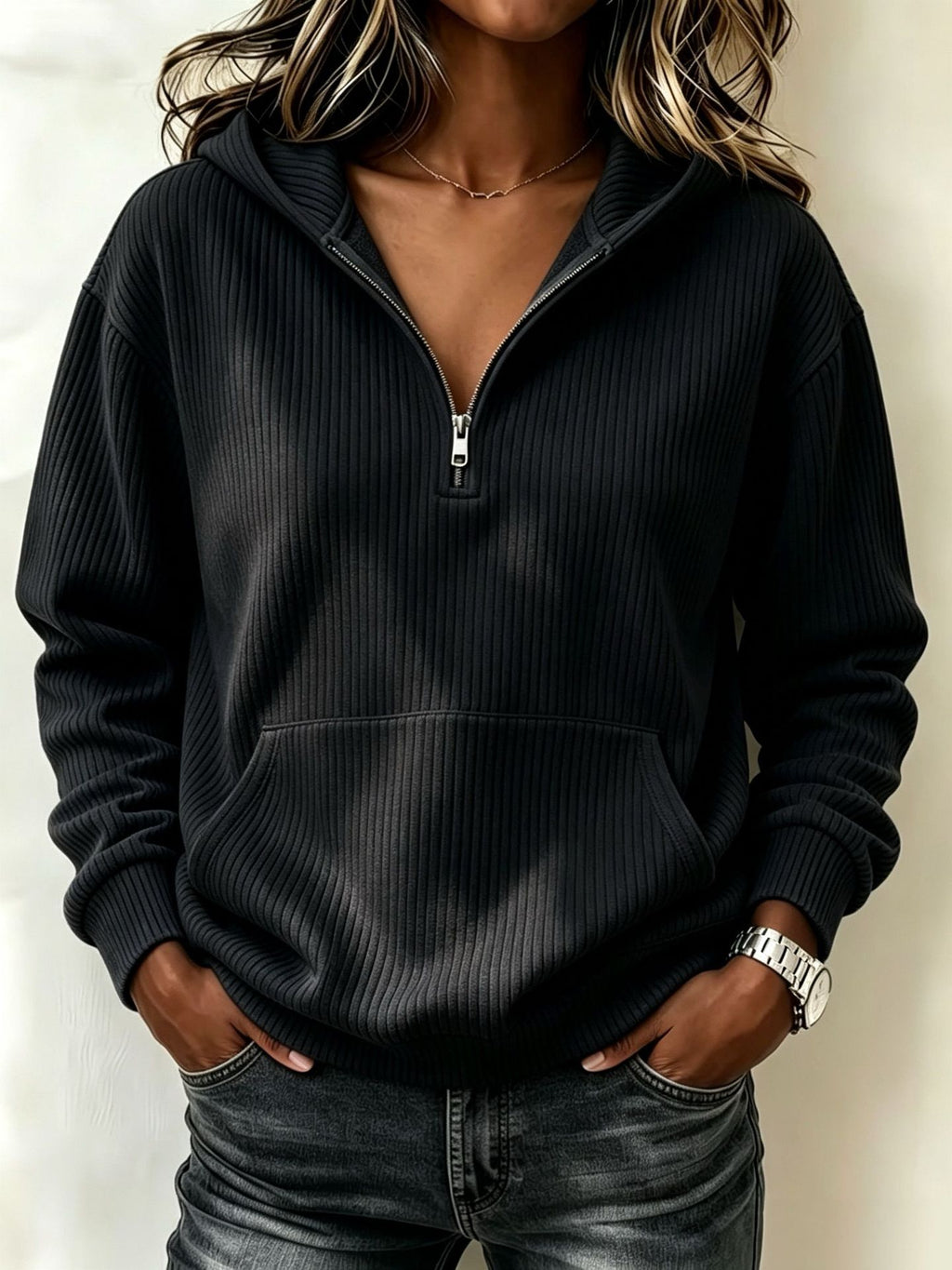 Casual Long Sleeve Half-Zip Hoodie