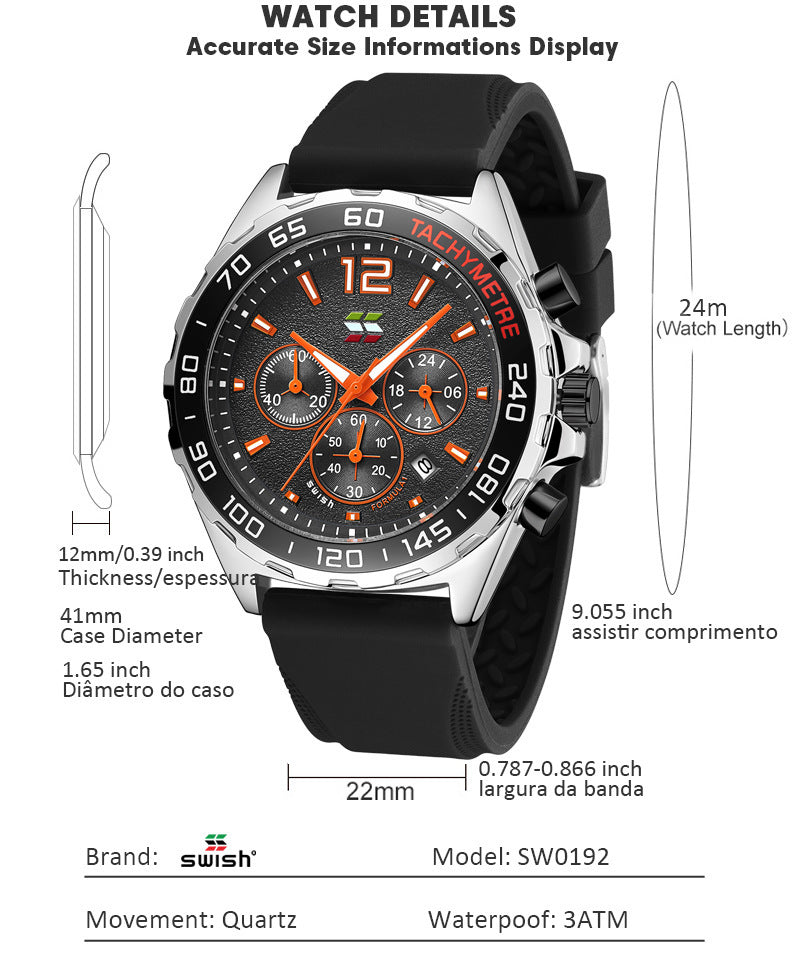 Bracelet en caoutchouc mince Montres Quartz horloge de mode Six-pin Timing Sports Wrist