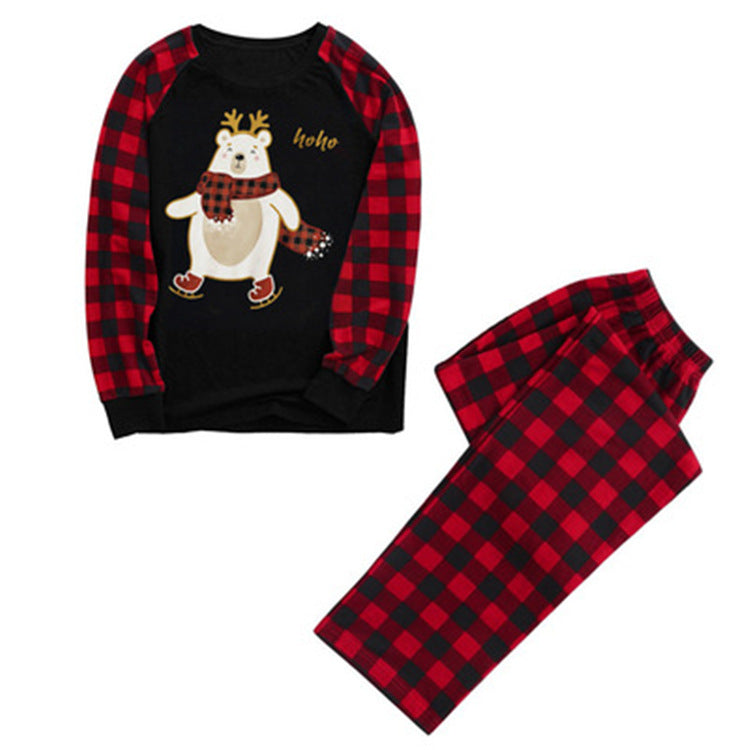 Ebay Christmas Plaid Cartoon Bear Imprimé Parent-enfant Port de longues manches Pajamas Homewear S