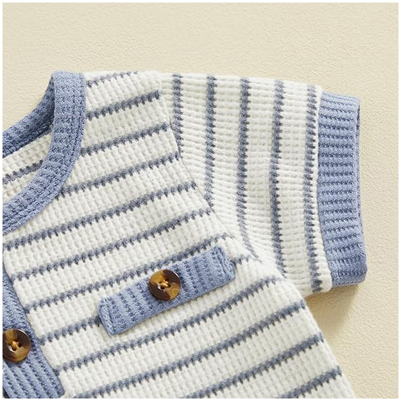 Bébé Garçon Vêtements d'été Bouton manches courtes Romper Bodysuit Short Set Infant Soft Waffle