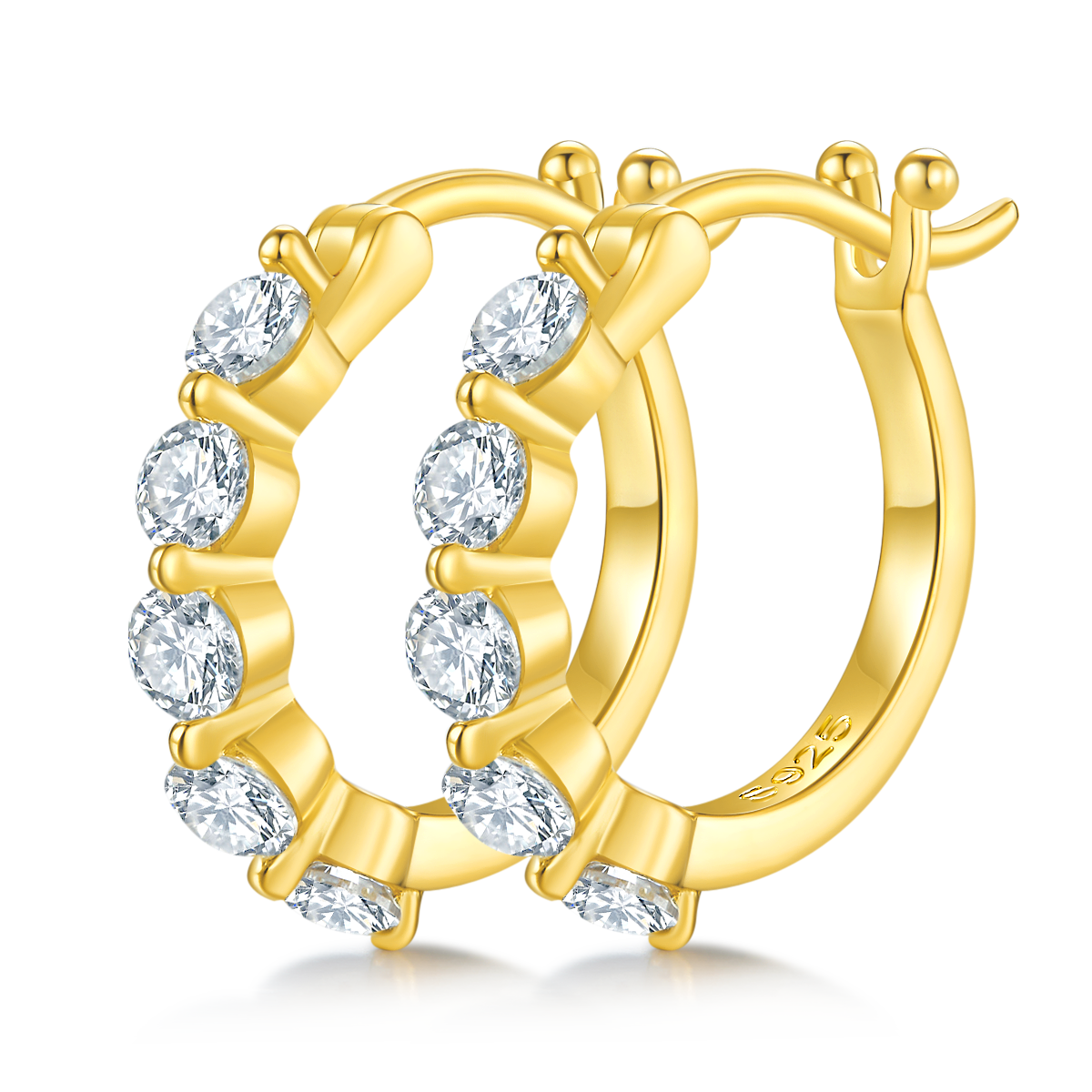 S925 Boucles d'oreilles en argent sterling 10pcs Moissanite Hoop pour femmes 17mm plaqué platine GRA Cer