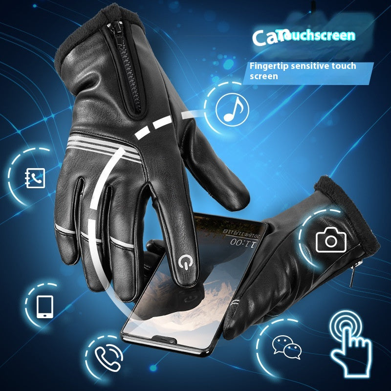 Gants en cuir d'équitation thermique et coupe-vent doublés d'hiver