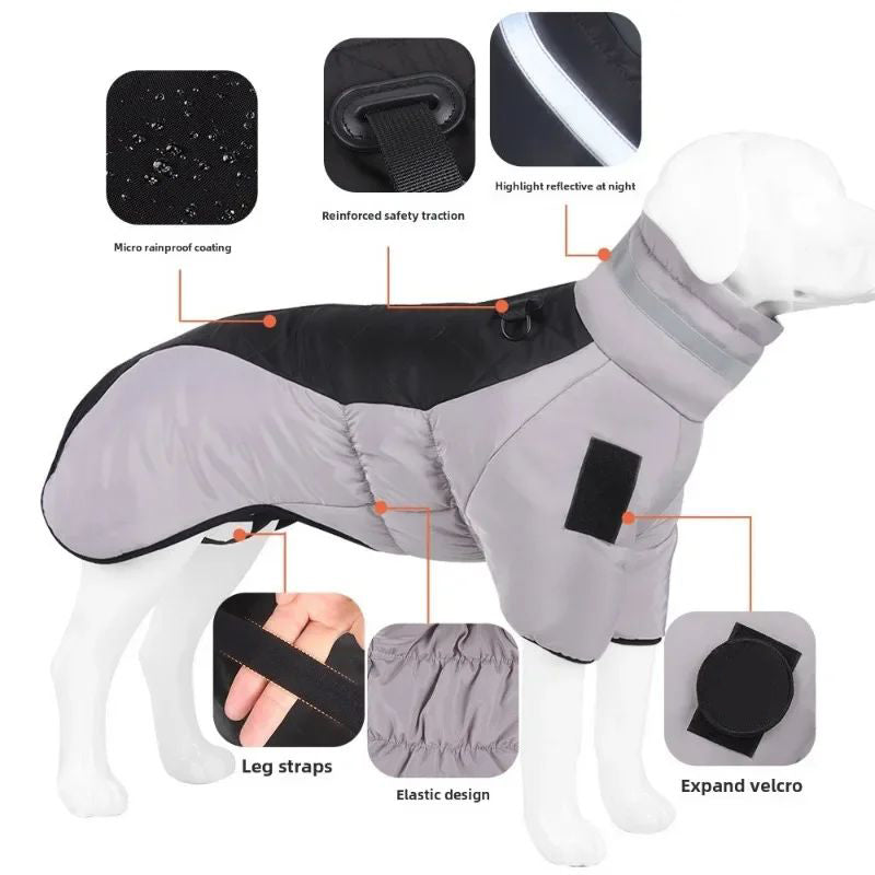 Veste de grand chien imperméable Vêtements de chien chaud Manteau d'hiver Chien français Réflectif Chien froid