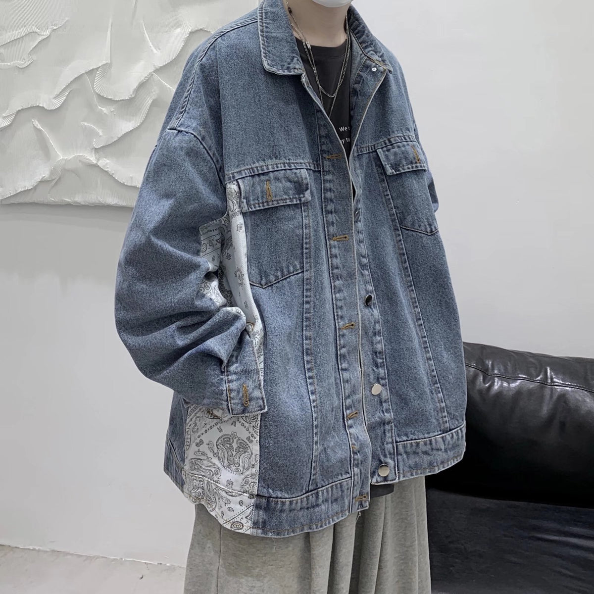 Cashew-flower Denim Jacket Hommes style coréen Veste