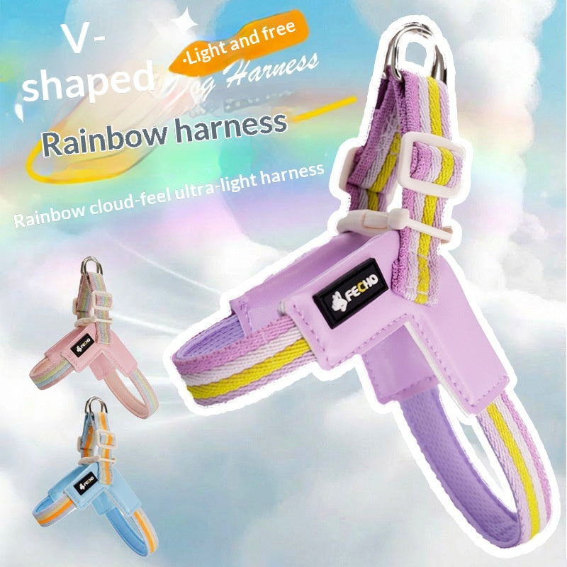 Harnais de laisse de chien respirant Set coloré Rainbow Contrast Design pour petits à moyens chiens