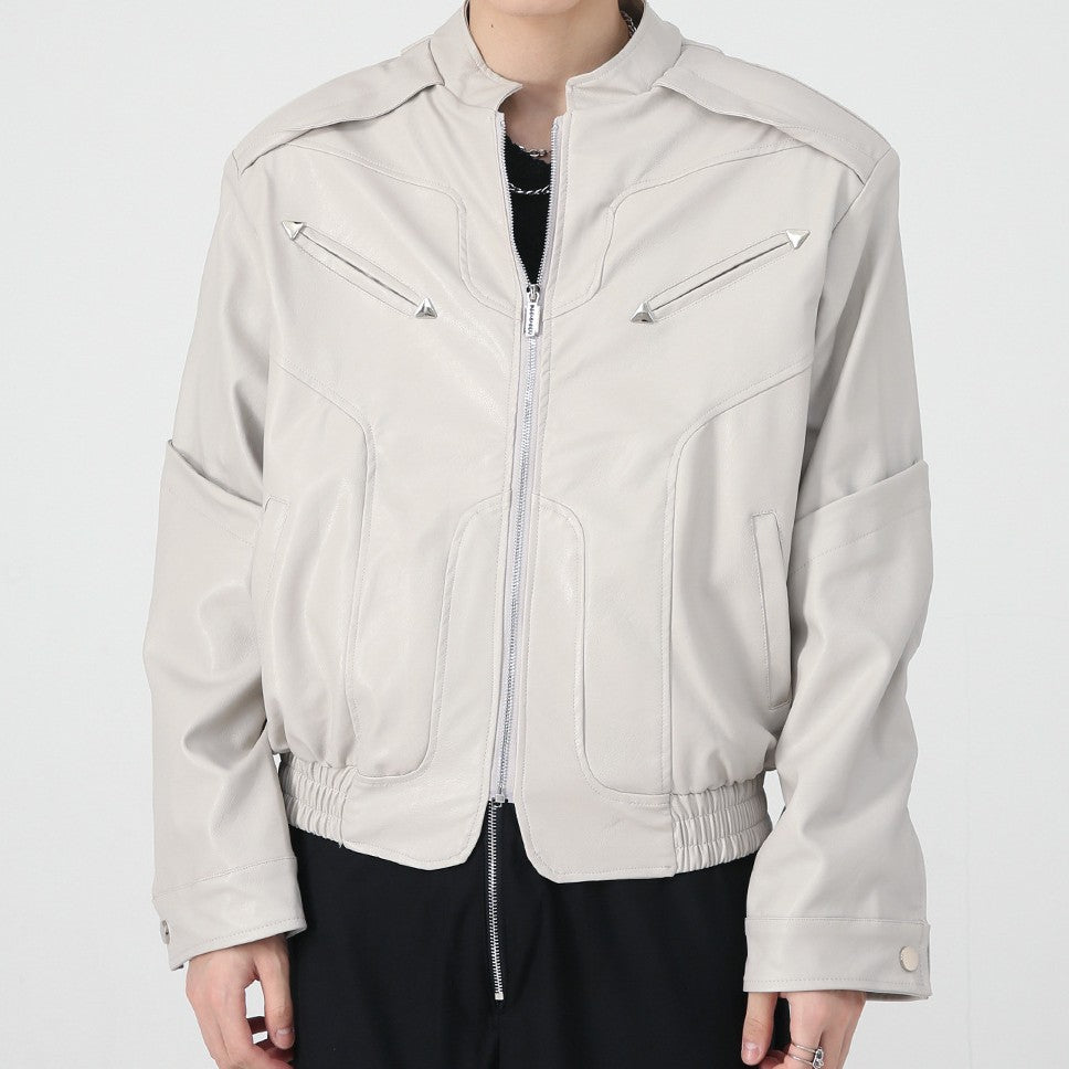 Manteau en cuir de moto courte de haute qualité pour hommes