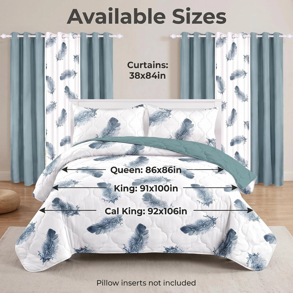 Couche de lit et jeu de rideaux en plume bleue 9 pièces