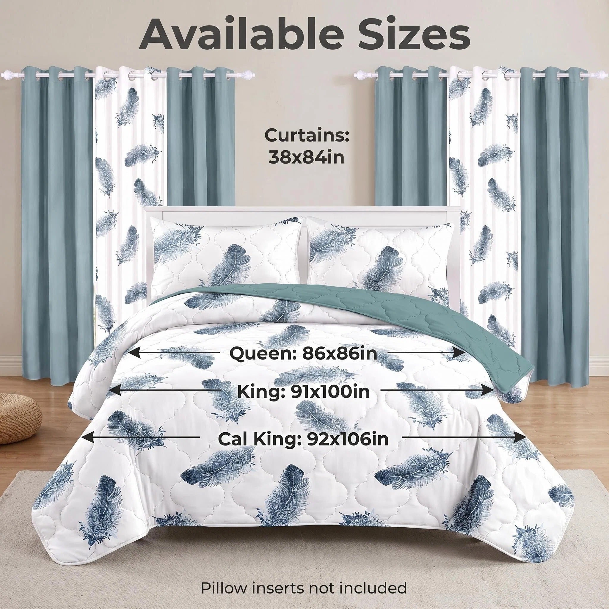 Couche de lit et jeu de rideaux en plume bleue 9 pièces