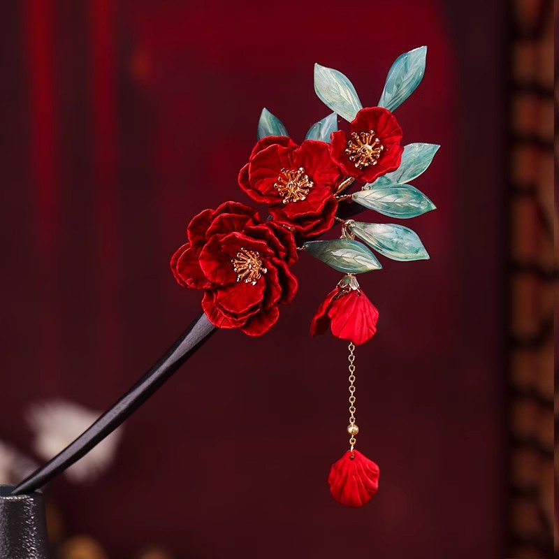 Red Velvet Flower Edge Clip Full Set Festive Flower Clip